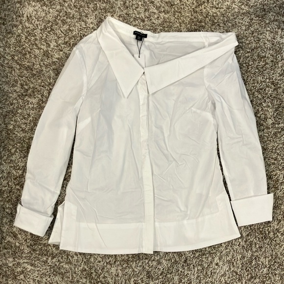 NWT Karen Millen poplin Asymmetric Longline Woven blouse Sz 6 white - Picture 3 of 9